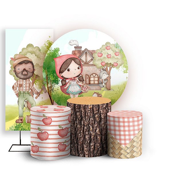 KIT Redondo Trio e Faixa - Chapeuzinho Vermelho Aquarela - Sublimado 3D