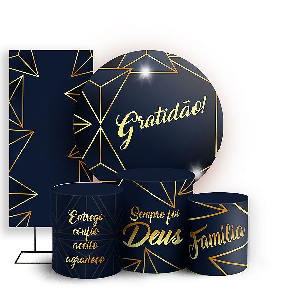 KIT Redondo Trio e Faixa - Abstrato Azul - Sublimado 3D