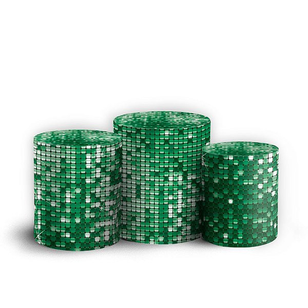 Trio Cilindro - Lantejoulas Verde - Sublimado 3D + Elástico