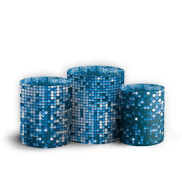 Trio Cilindro - Lantejoulas Azul - Sublimado 3D + Elástico