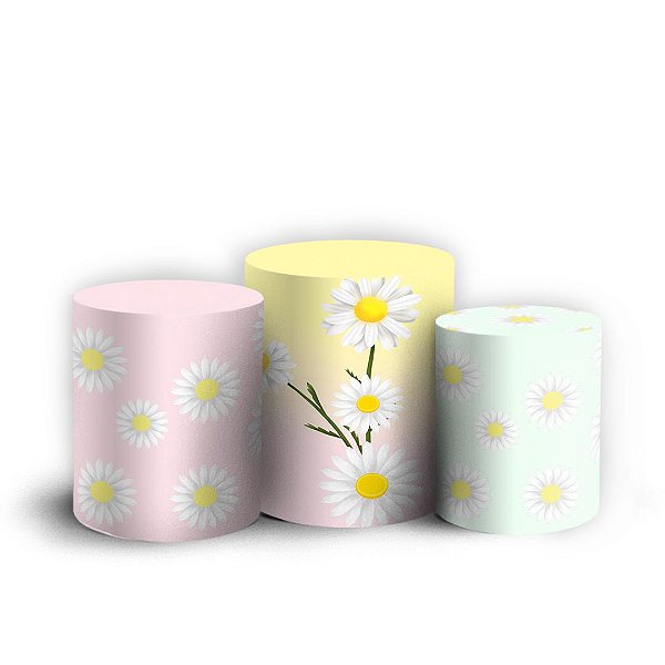 Trio Cilindro - Flor Margarida - Sublimado 3D + Elástico