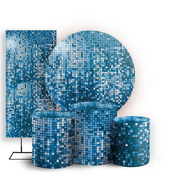 KIT Redondo Trio e Faixa - Lantejoulas Azul - Sublimado 3D