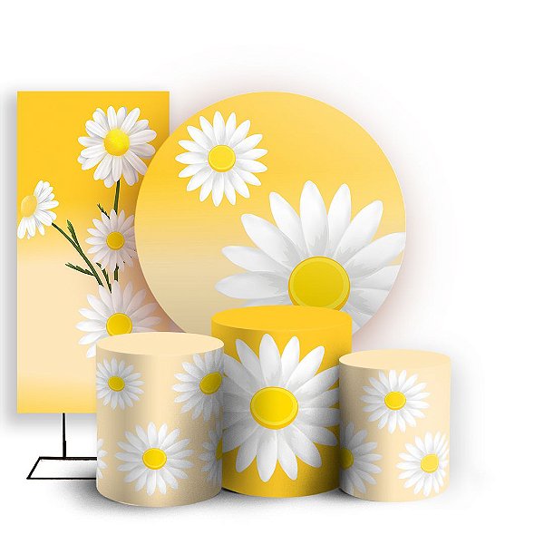 KIT Redondo Trio e Faixa - Flor Margarida - Sublimado 3D