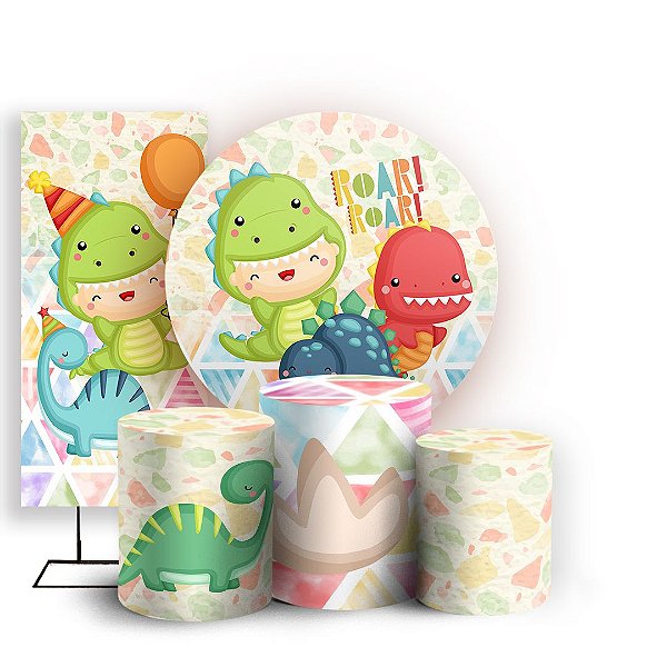KIT Redondo Trio e Faixa - Dino Baby - Sublimado 3D