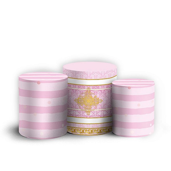 Trio Cilindro - Realeza Rosa - Sublimado 3D + Elástico