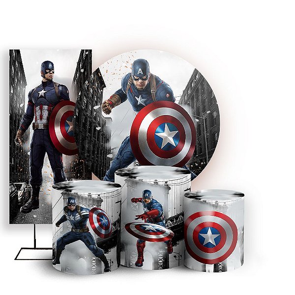 KIT Redondo Trio e Faixa - Capitão America - Sublimado 3D