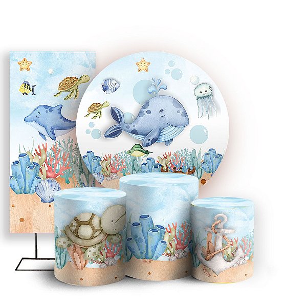 KIT Redondo Trio e Faixa - Fundo do Mar - Sublimado 3D