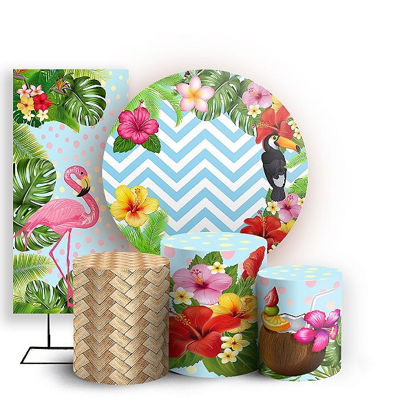 KIT Redondo Trio e Faixa - Tropical Azul - Sublimado 3D