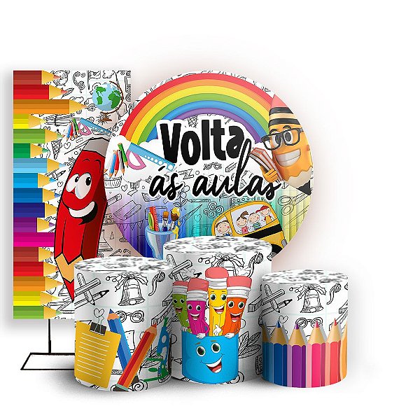 KIT Redondo Trio e Faixa - Volta as Aulas - Sublimado 3D