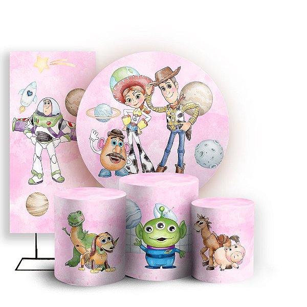 KIT Redondo Trio e Faixa - Toy Story Rosa - Sublimado 3D