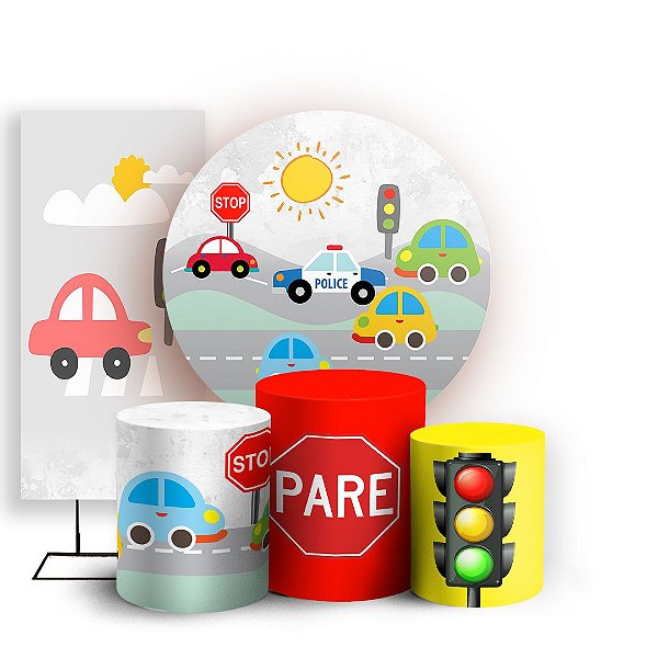 KIT Redondo Trio e Faixa - Carros Transporte - Sublimado 3D