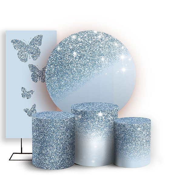 KIT Redondo Trio e Faixa - Borboleta azul - Sublimado 3D