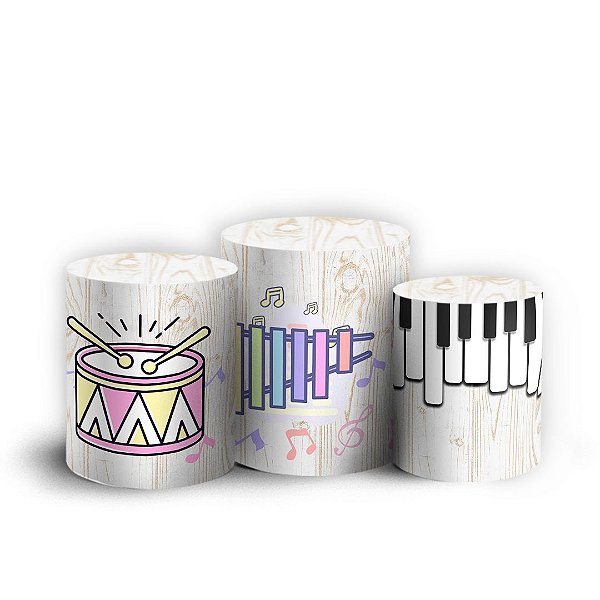 Trio Cilindro - Nota Musical - Sublimado 3D + Elástico