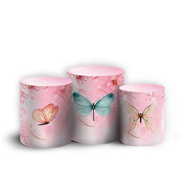 Trio Cilindro - Borboletas - Sublimado 3D + Elástico