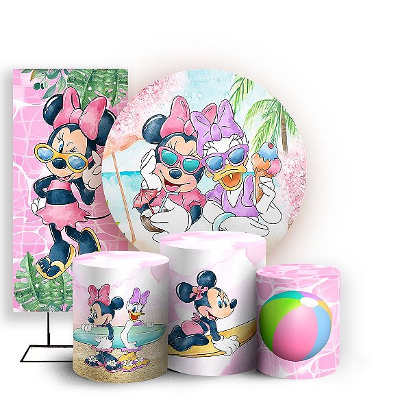 KIT Redondo Trio e Faixa - Minnie Pool Party - Sublimado 3D