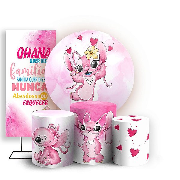 KIT Redondo Trio e Faixa - Stitch Rosa - Sublimado 3D