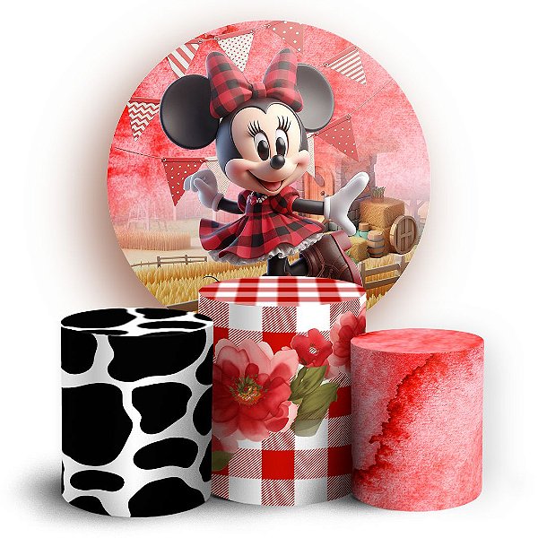 KIT Redondo e Trio - Minnie Fazendinha - Sublimado 3D