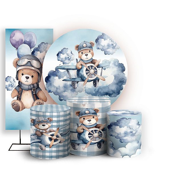 KIT Redondo Trio e Faixa - Urso Azul - Sublimado 3D