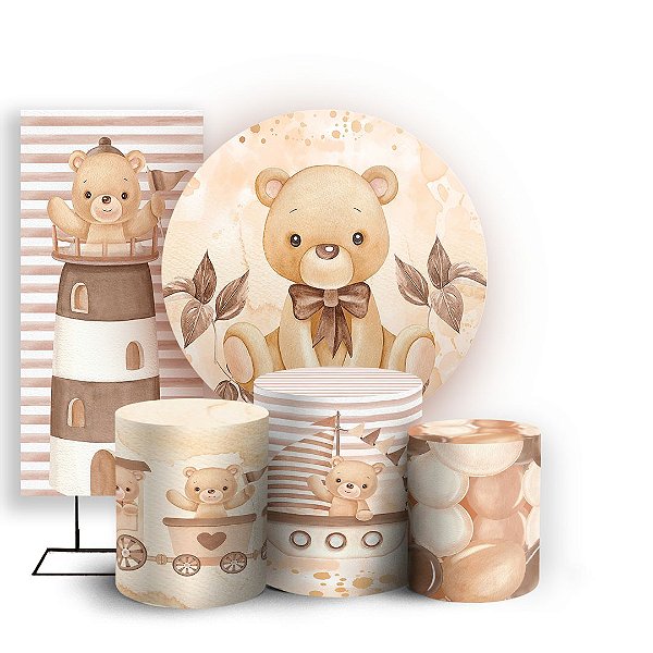 KIT Redondo Trio e Faixa - Ursinho Marrom - Sublimado 3D