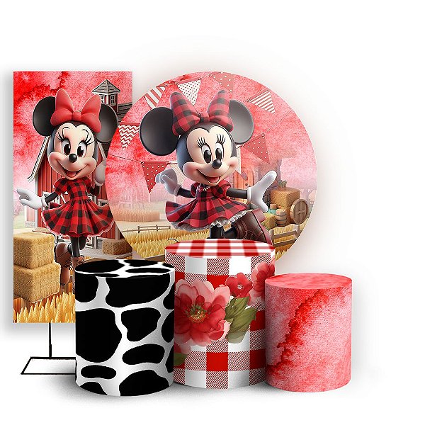 KIT Redondo Trio e Faixa - Minnie Fazendinha - Sublimado 3D