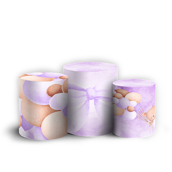 Trio Cilindro - Ursinha Lilas - Sublimado 3D + Elástico