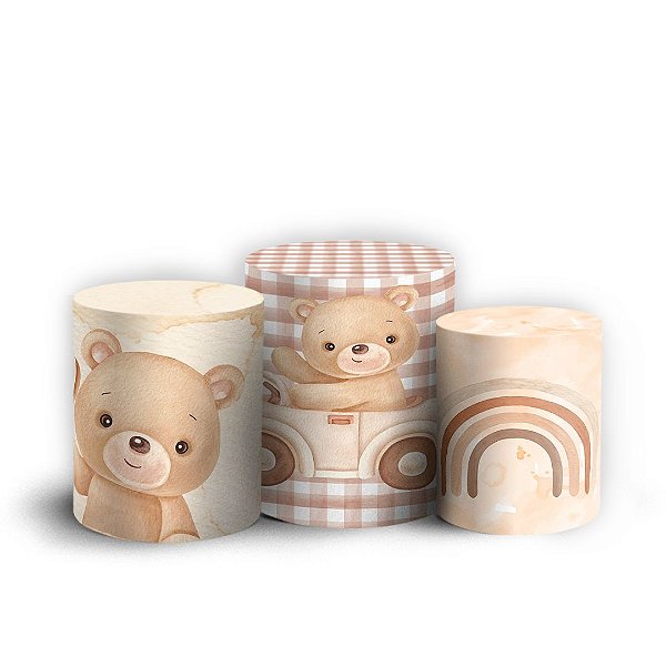 Trio Cilindro - Ursinho Marrom - Sublimado 3D + Elástico
