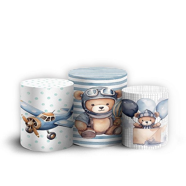 Trio Cilindro - Urso Azul - Sublimado 3D + Elástico