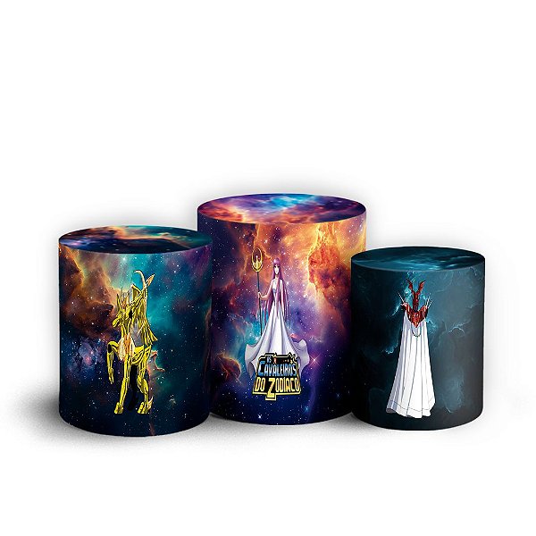 Trio Cilindro - Cavaleiros do Zodiaco - Sublimado 3D + Elástico