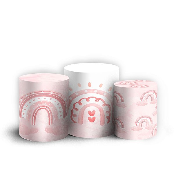 Trio Cilindro - Arco Iris Rosa - Sublimado 3D + Elástico