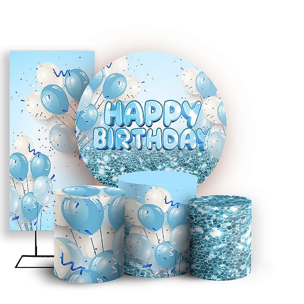 KIT Redondo Trio e Faixa - Feliz Aniversario - Sublimado 3D