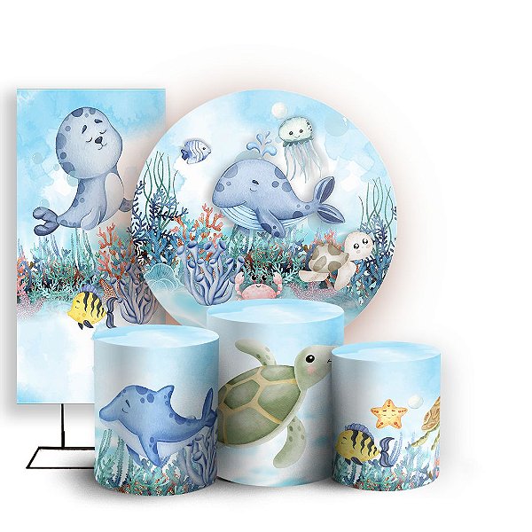 KIT Redondo Trio e Faixa - Fundo Do Mar - Sublimado 3D