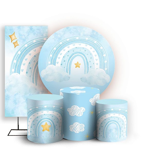 KIT Redondo Trio e Faixa - Arco Iris Azul - Sublimado 3D