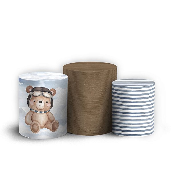 Trio Cilindro - Ursinho Aviador - Sublimado 3D + Elástico