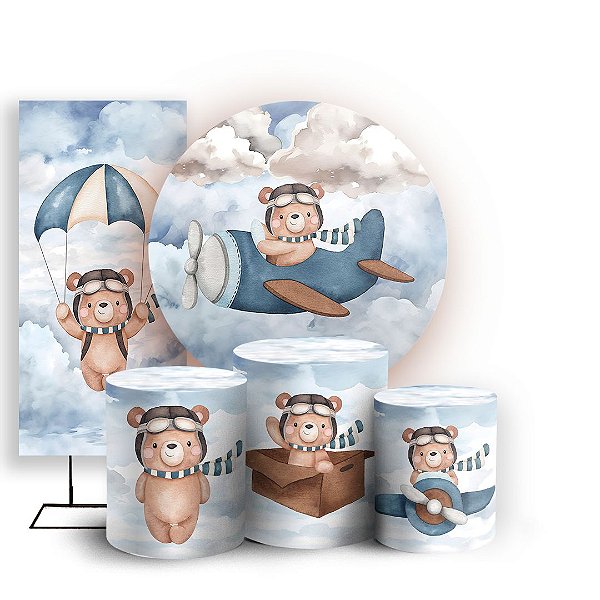 KIT Redondo Trio e Faixa - Ursinho Aviador - Sublimado 3D