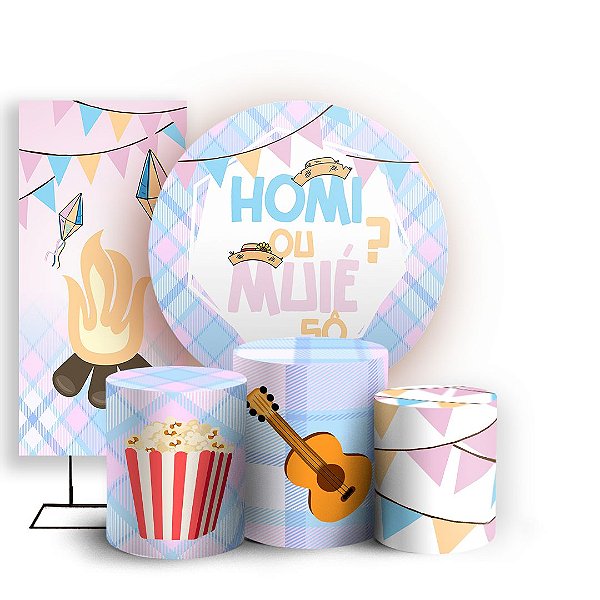 KIT Redondo Trio e Faixa - Cha Revelacao Festa Junina - Sublimado 3D