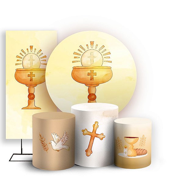 KIT Redondo Trio e Faixa - Primeira Comunhao - Sublimado 3D