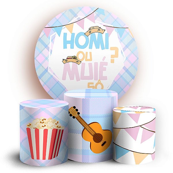 KIT Redondo e Trio - Cha Revelacao Festa Junina - Sublimado 3D