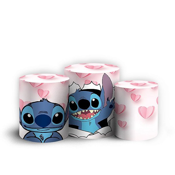 Trio Cilindro - Lilo E Stitch Rosa - Sublimado 3D + Elástico