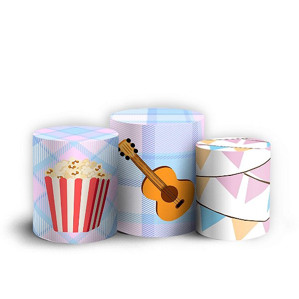 Trio Cilindro - Cha Revelacao Festa Junina - Sublimado 3D + Elástico