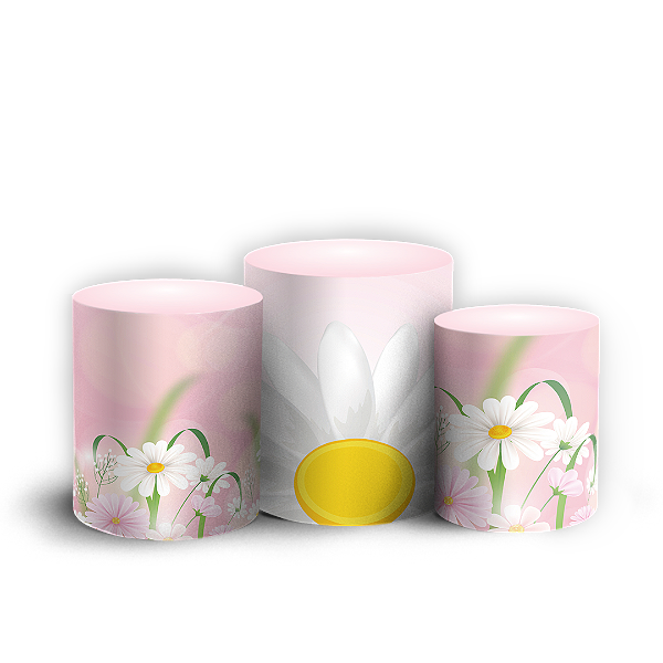 Trio Cilindro - Flor Margarida - Sublimado 3D + Elástico