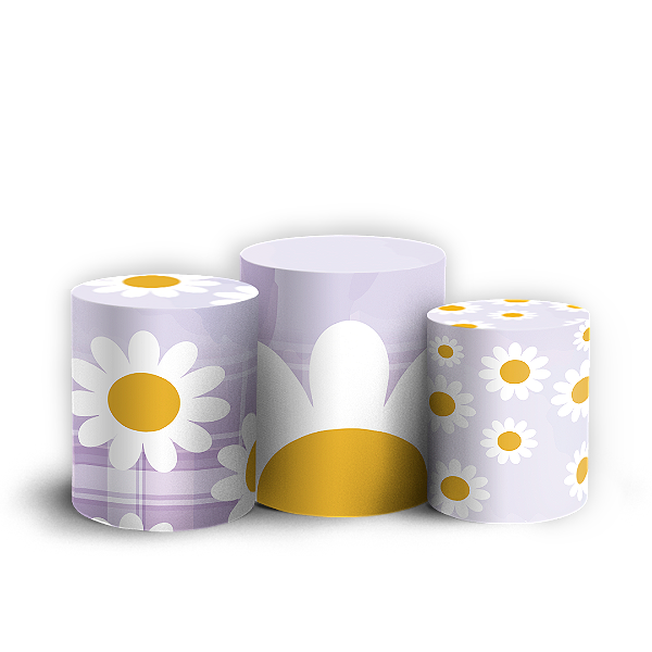 Trio Cilindro - Flor Margarida - Sublimado 3D + Elástico