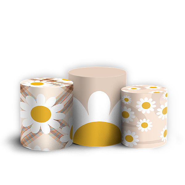 Trio Cilindro - Flor Margarida - Sublimado 3D + Elástico