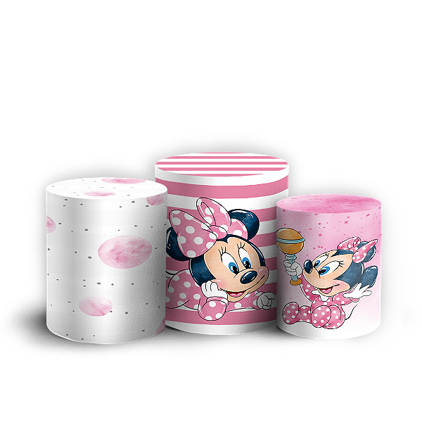 Trio Cilindro - Minnie Rosa - Sublimado 3D + Elástico
