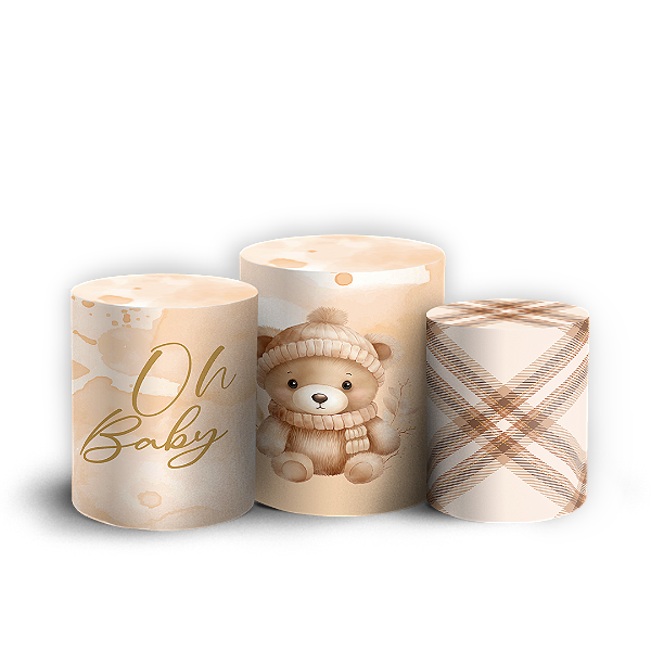 Trio Cilindro - Ursinho Marrom - Sublimado 3D + Elástico