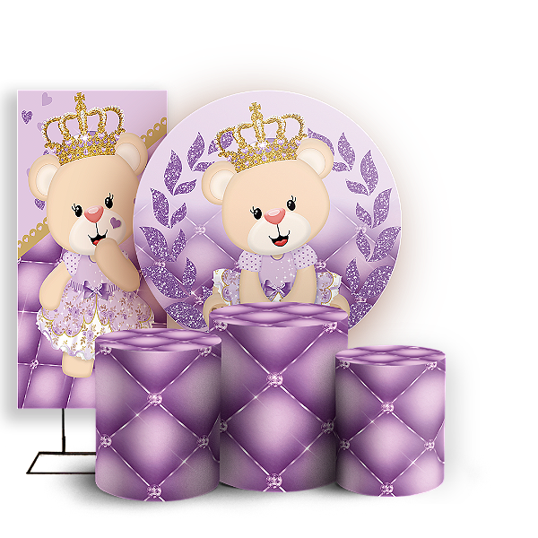 KIT Redondo Trio e Faixa - Ursinha Lilas - Sublimado 3D