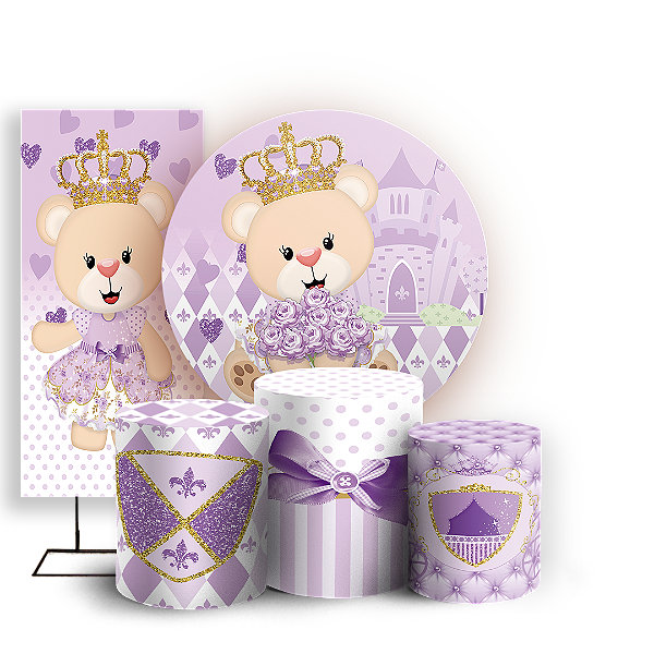 KIT Redondo Trio e Faixa - Ursinha Lilas - Sublimado 3D