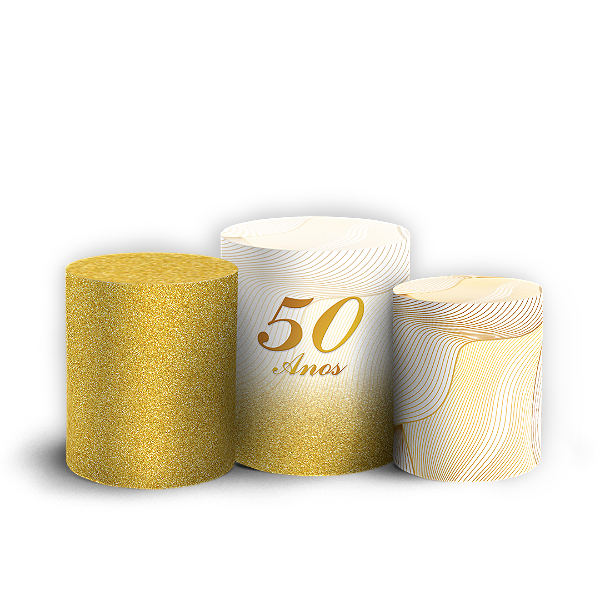 Trio Cilindro - Bodas de Ouro - Sublimado 3D + Elástico