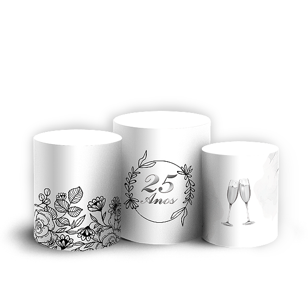 Trio Cilindro - Bodas de Prata - Sublimado 3D + Elástico