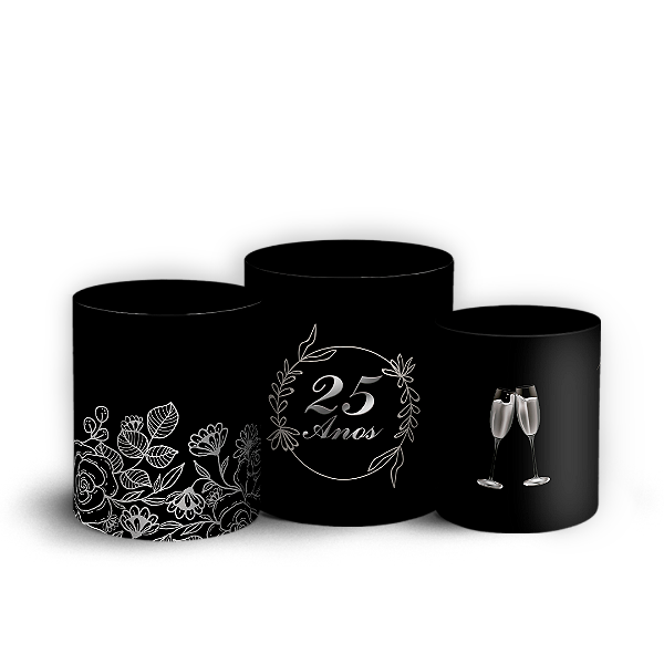 Trio Cilindro - Bodas de Prata - Sublimado 3D + Elástico