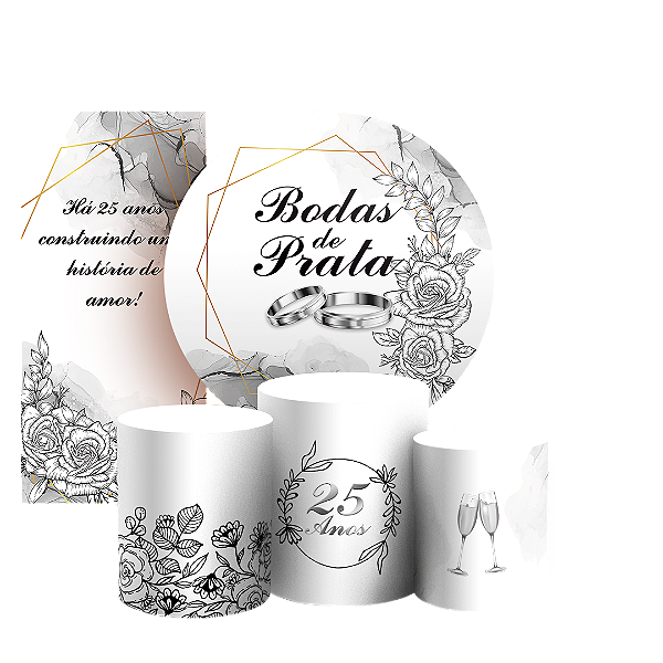 KIT Redondo Trio e Faixa - Bodas de Prata - Sublimado 3D